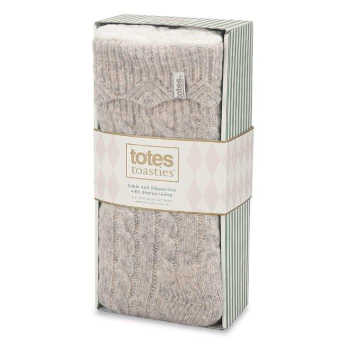 totes toasties® Ladies Texture Slipper Socks Oat Extra Image 1